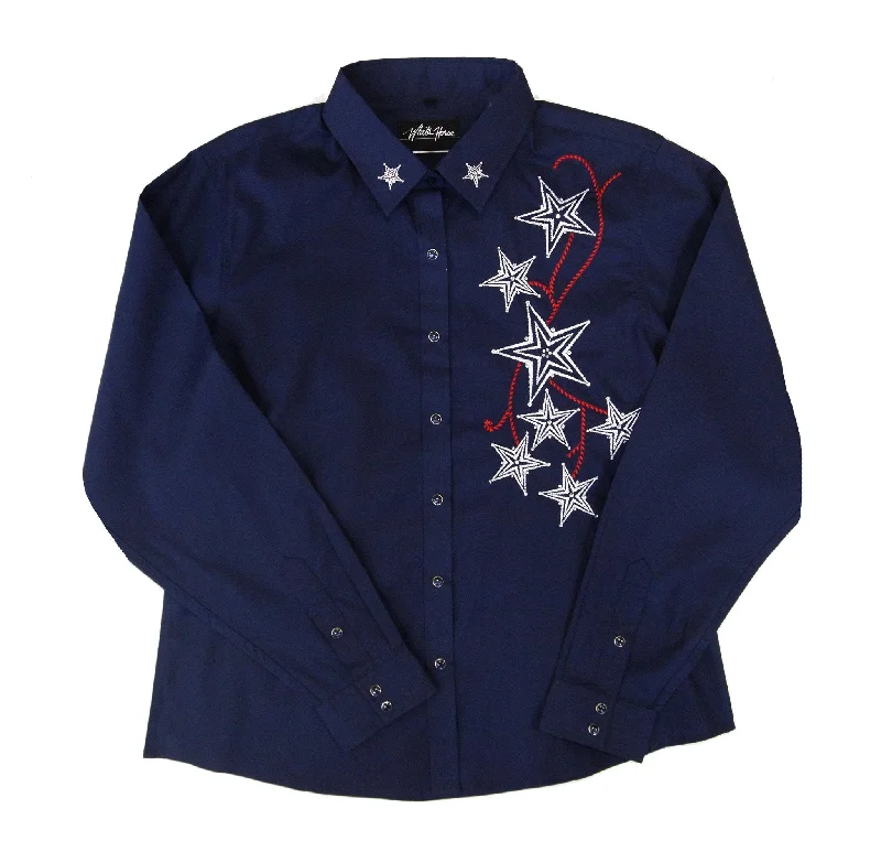 Women's Embroidered Western Shirt: White Horse Star Burst-- Solid Print Embellished