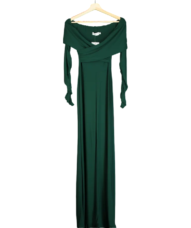 Club L Bottle Green Twist Front Bardot Long Sleeve Jumpsuit UK 6 Tailored jumpsuit, Sleek, Professional, Business casual