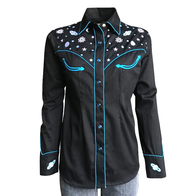 Women's Vintage Western Shirt Collection: Rockmount Fancy Planets-- Collared Crew Neck Turtle Neck