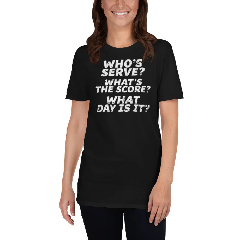 WHO'S SERVE? PICKLEBALL T-SHIRT-- Striped Floral Plaid