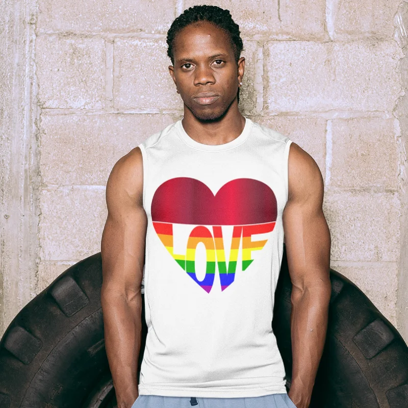 65 MCMLXV Unisex LGBT Rainbow Flag Love Heart Graphic Muscle Top T-Shirt-- Knit Fabric Woven Fabric Fleece Fabric