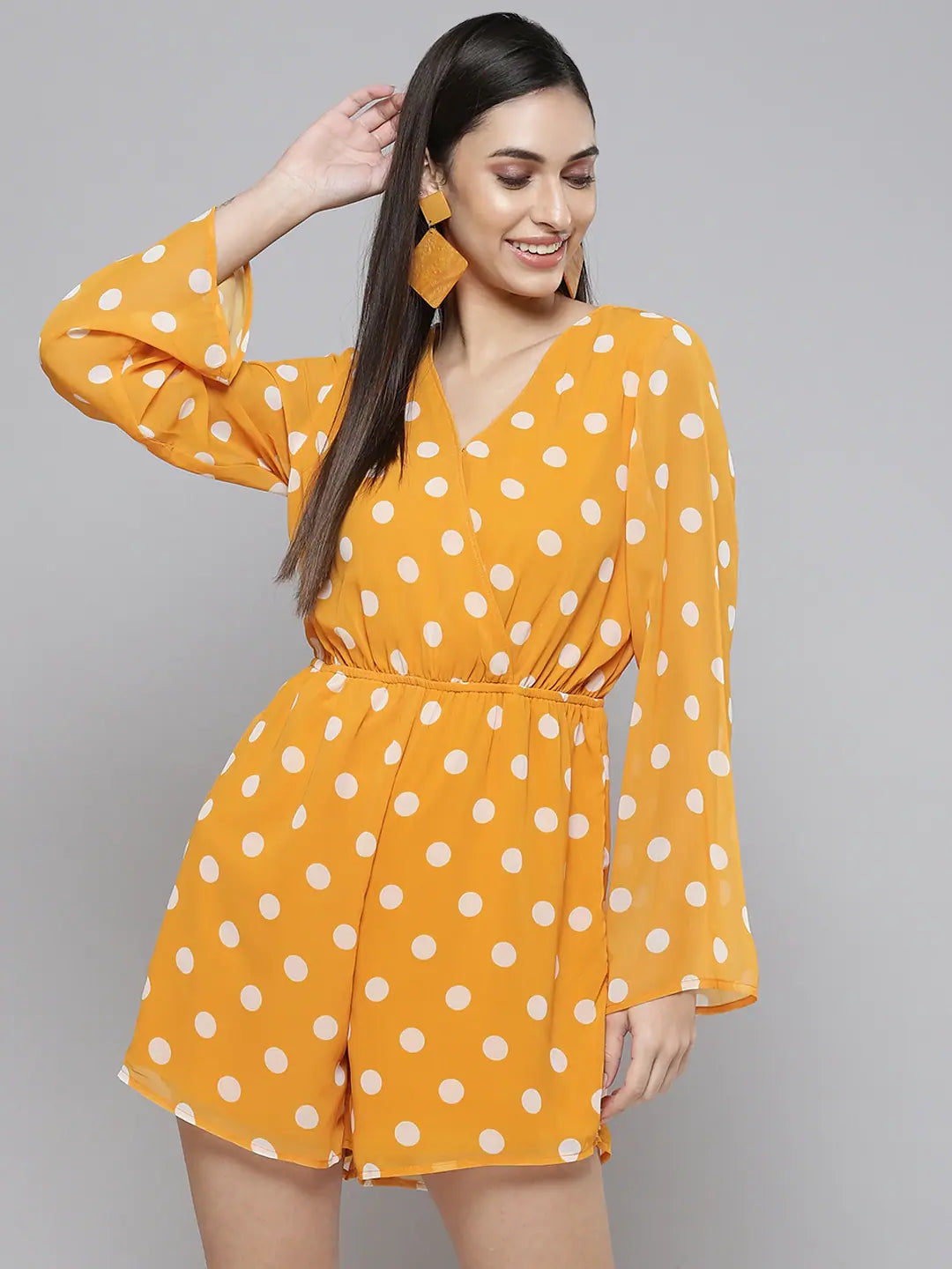 Women Printed Mustard Jumpsuits & Sets Strap jumpsuit, Simple design, Trendy, Casual