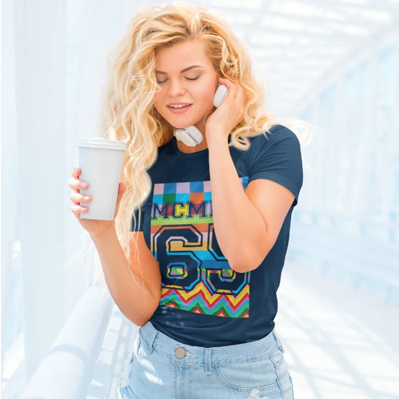 65 MCMLXV Women's Multi-Color TV Screen Test Graphic T-Shirt-- Fleece Fabric Down Fabric Feather Fabric