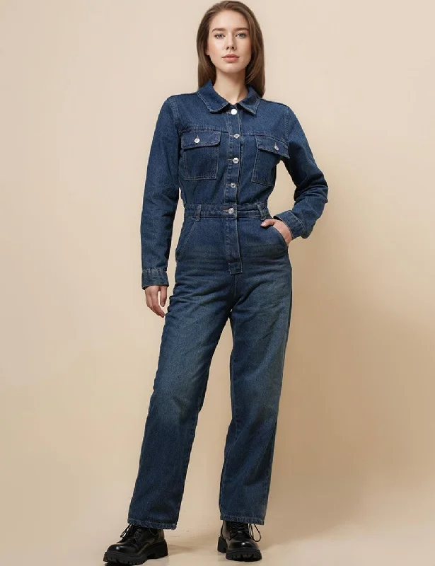 Ladies Daily Jumpsuit Botton Pockets Denim Overall SKJ4952 Chic jumpsuit, Minimal design, Sleek, Trendy