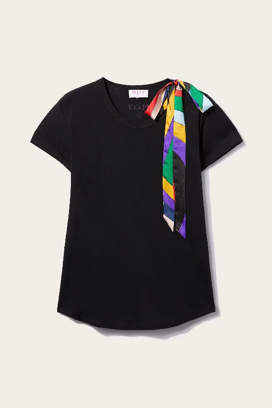 Bow-Embellished T-Shirt-- Satin Blend Silk Blend Wool Blend