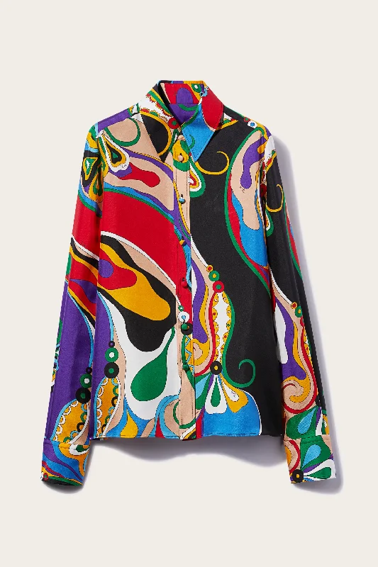Orchidee-Print Silk-Twill Shirt-- Collared Crew Neck Turtle Neck