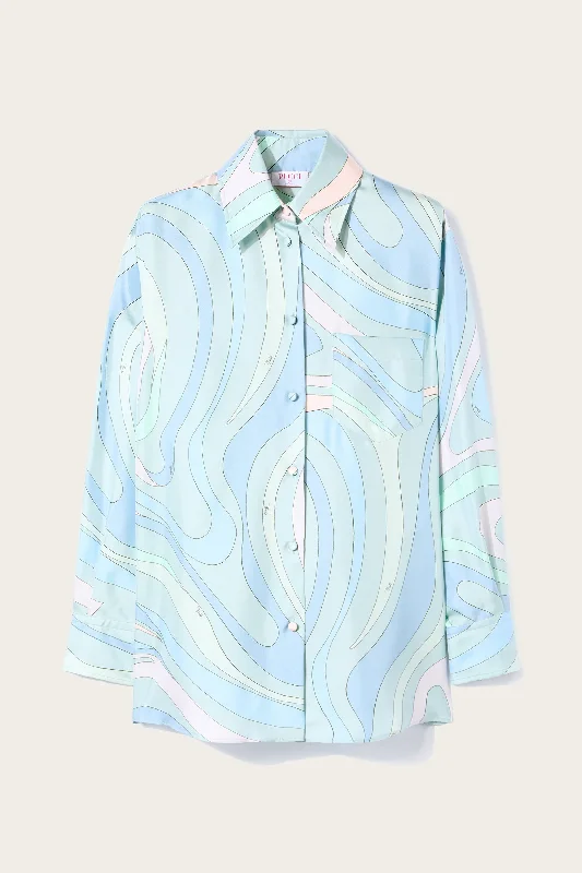 Marmo-Print Silk-Twill Shirt-- Elasticated Padded Insulated