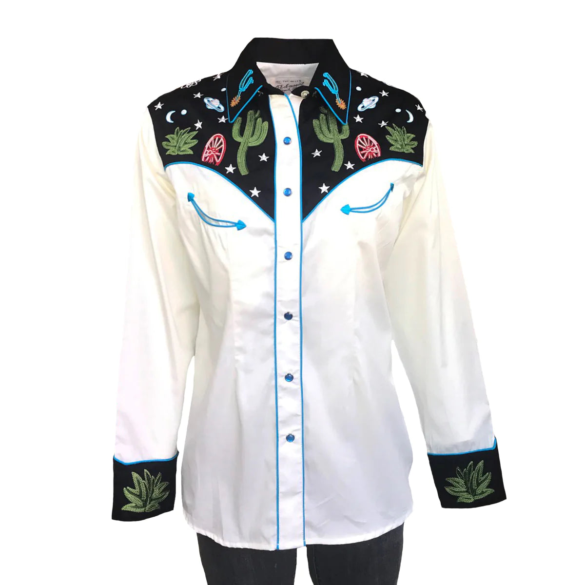 Women's Vintage Western Shirt Collection: Rockmount Cactus & Stars-- Ribbed Striped Patterned