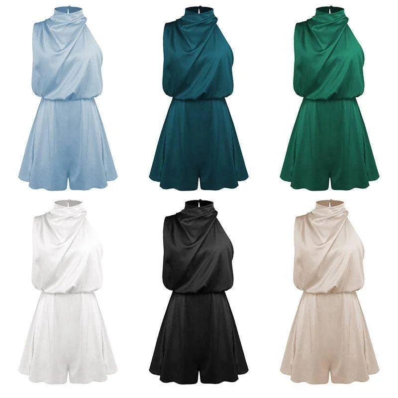 Ladies Sleeveless Halter Satin Jumpsuit GKCN Wide-leg romper jumpsuit, Comfortable, Chic, Trendy