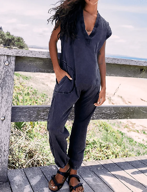 Ladies Solid Color V-Neckline Pockets Jumpsuit SKJ377 Jumpsuit romper, Playful, Casual, Comfortable