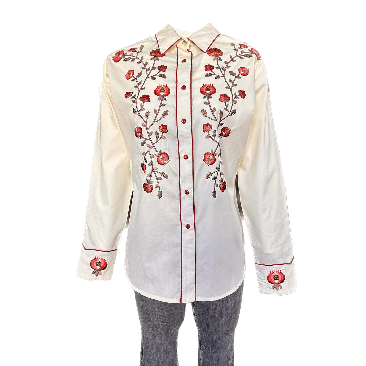 Women's Vintage Western Shirt Collection: Rockmount Fancy Thistle Ivory-- Satin Blend Silk Blend Wool Blend
