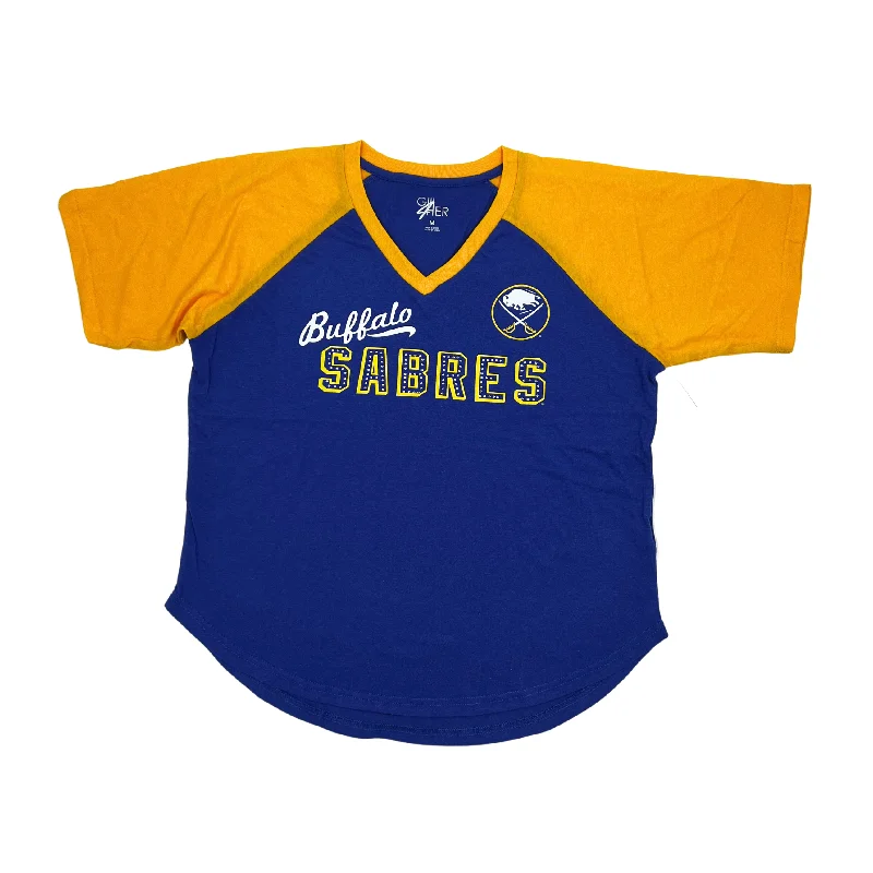 Women's Buffalo Sabres Royal & Gold Oversized T-Shirt-- Solid Color Striped Floral