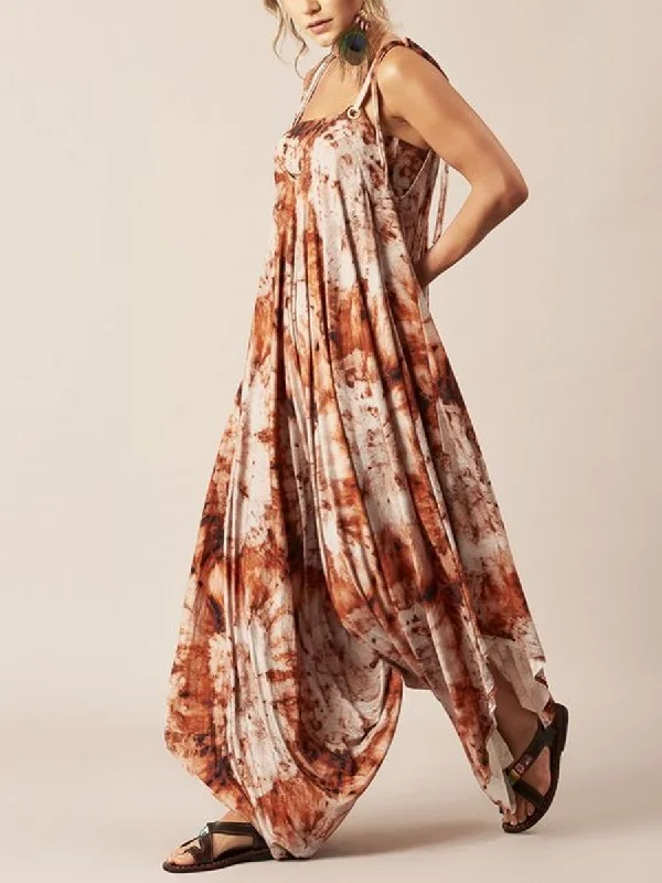 Women's Fashion Color Tie-Dye Suspender Jumpsuit Jumpsuit with buttons, Relaxed fit, Street style, Comfortable