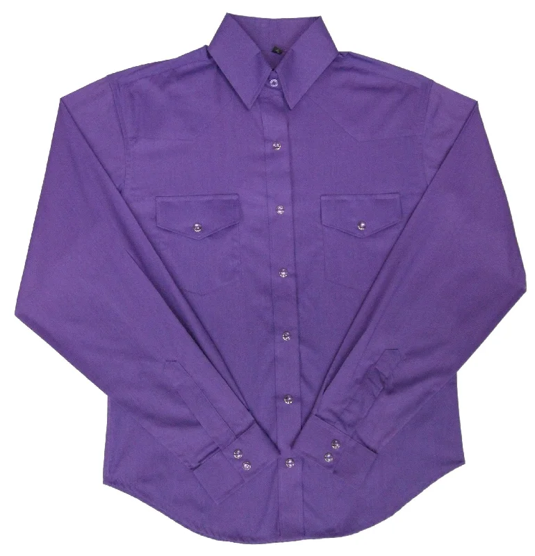 Women's Western Shirt: White Horse Solid Broadcloth Purple-- Silk Blend Satin Velvet
