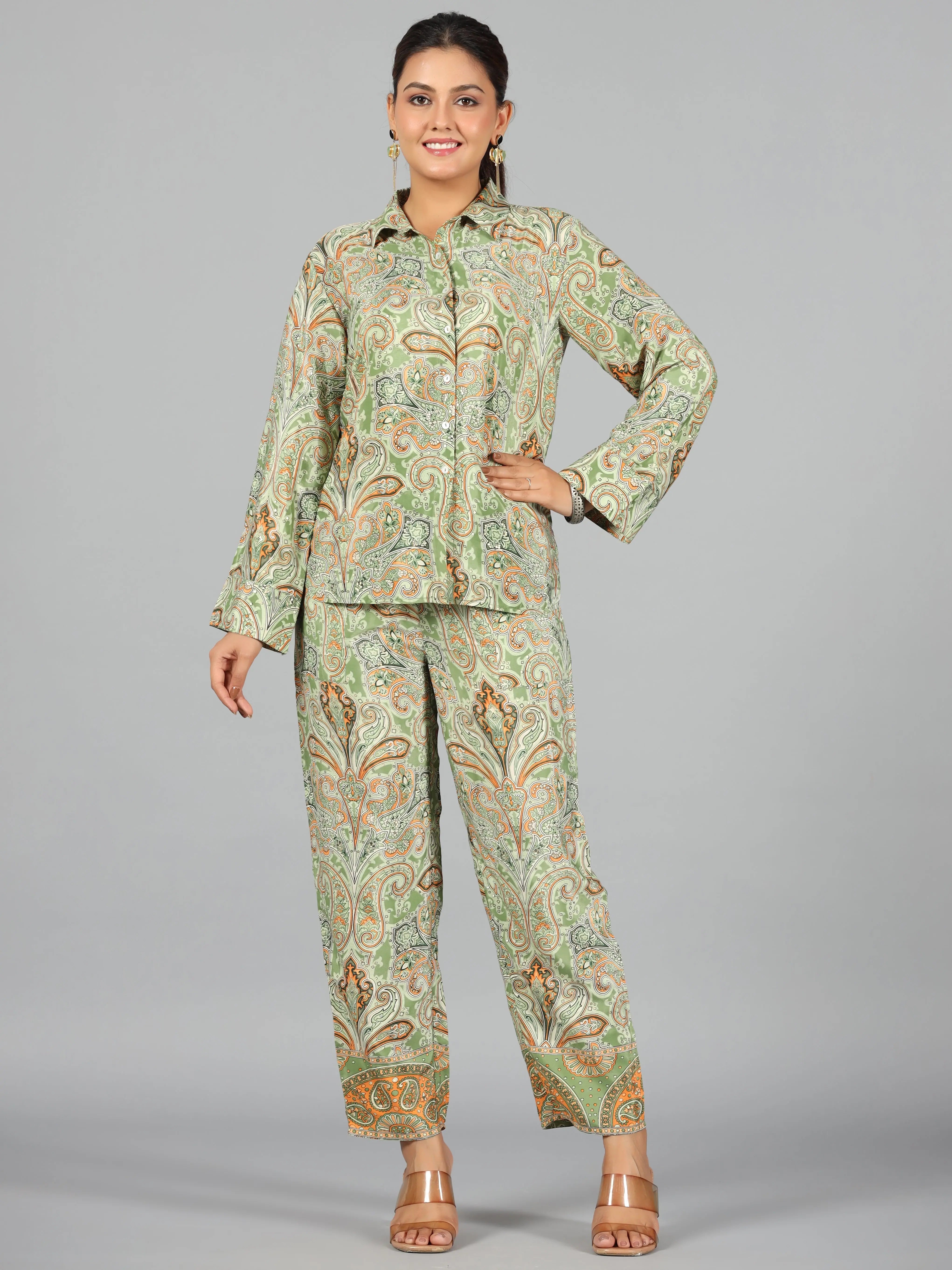 Women Printed Standard Green Jumpsuits & Sets Ruffle sleeve jumpsuit, Feminine, Elegant, Comfortable
