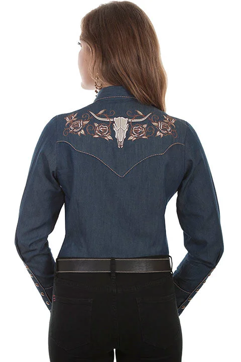 Women's Vintage Western Shirt Collection: Scully Roses and Longhorn Steer Skull-- Nylon Fabric Polyester Fabric Spandex Fabric