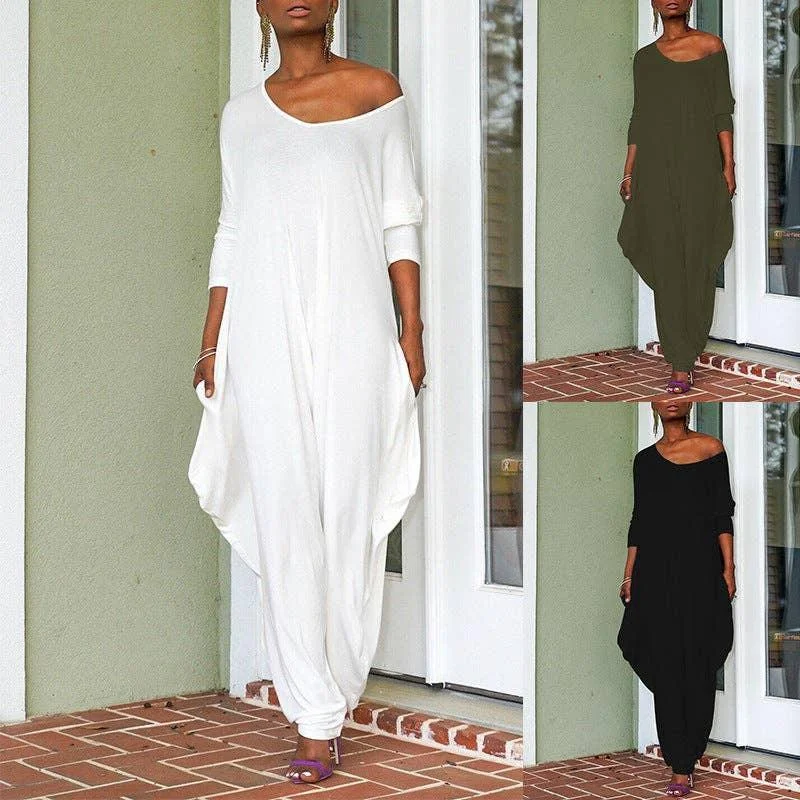 Ladies Solid Color Long Sleeves Jumpsuit ZL1186 Tied waist jumpsuit, Casual look, Feminine, Comfortable