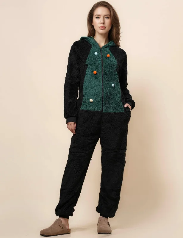 Ladies Christmas Color Block Fleece Jumpsuit Hooded Overall  SKJ41015 Tailored jumpsuit, Business casual, Professional, Stylish