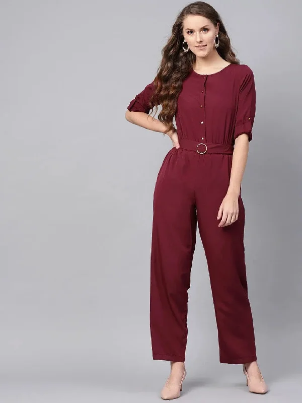 Women Solid Maroon Jumpsuits & Sets Crochet jumpsuit, Boho chic, Unique, Relaxed