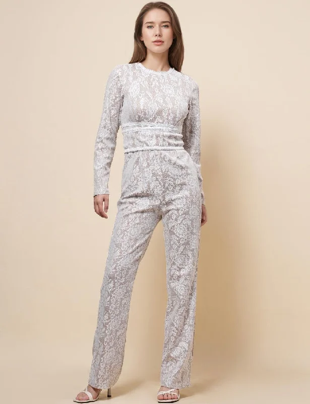 Ladies Lace Color Block Waist Band Jumpsuit SKJ4899 High-waisted jumpsuit, Sleek, Comfortable, Trendy