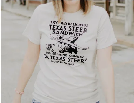 Original Cowgirl Clothing T-Shirts: Texas Steer Sandwich-- Hooded Caped Shawl Collar
