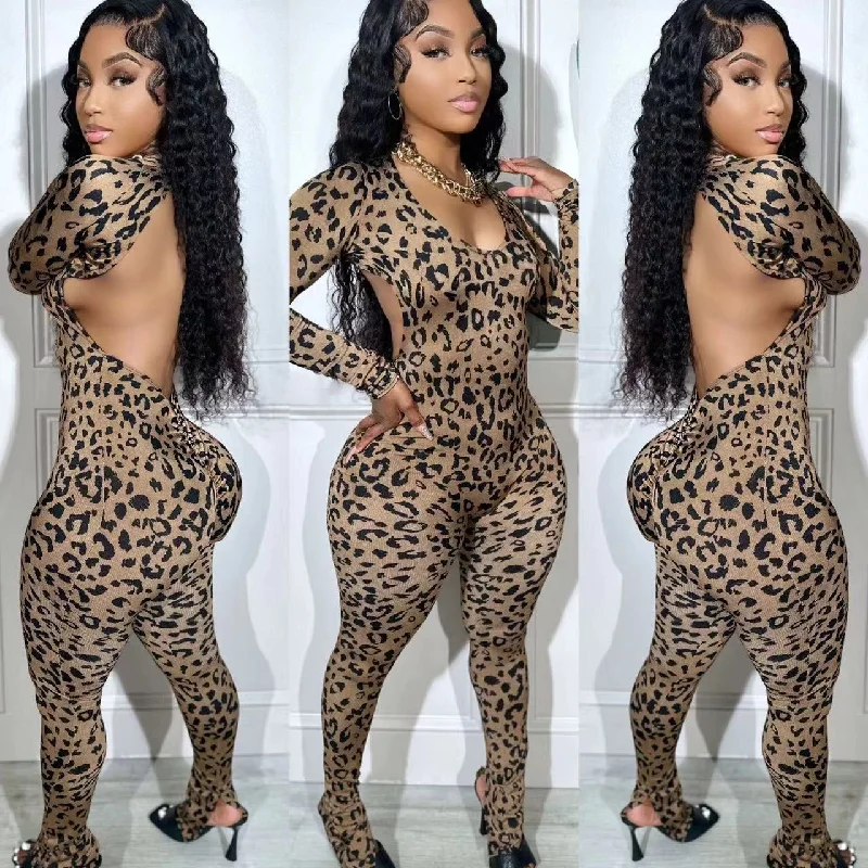 Open-back leopard print jumpsuit（CL12102） Casual chic jumpsuit, Street style, Comfortable, Trendy