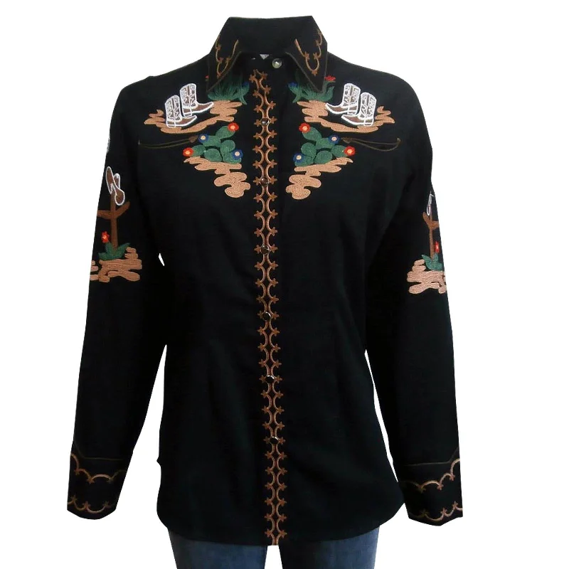 Women's Vintage Western Shirt Collection: Rockmount Boots and Cactus Black-- Mesh Blend Leather Blend Suede Blend