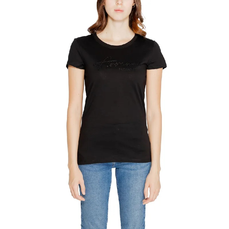 Black Cotton Tops & T-shirt-- Graphic T-Shirt Round Neck Polyester
