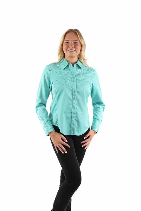 Women's Vintage Western Shirt Collection: Scully Gunfighter Caribbean-- Ribbed T-Shirt High Neck Heavyweight