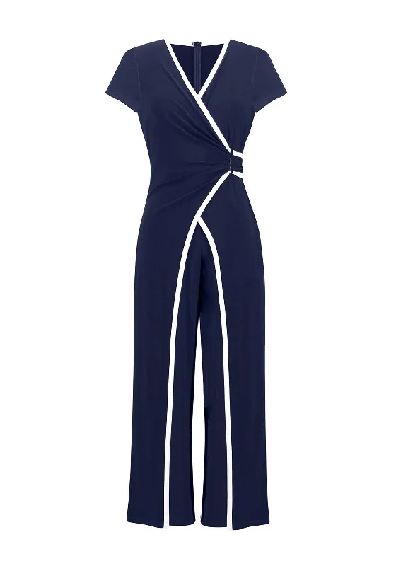 Joseph Ribkoff Wrap Culotte Jumpsuit, Navy Denim romper jumpsuit, Comfortable, Street style, Trendy
