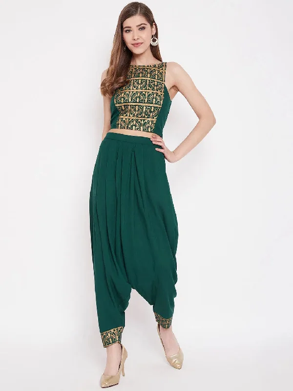 Women Solid Standard Bottle Green Jumpsuits & Sets Sexy deep V jumpsuit, Trendy, Party wear, Elegant