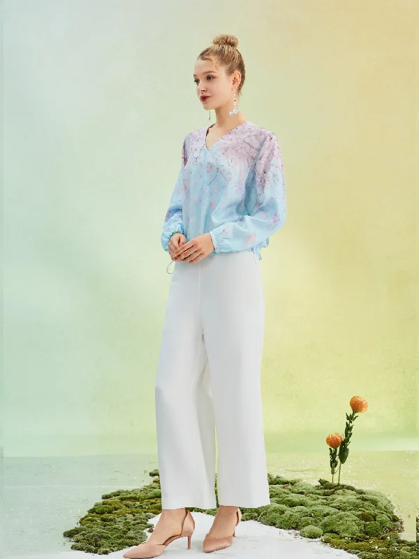 Print Modal Silk Long-sleeved Shirt-- Rayon Velvet Corduroy