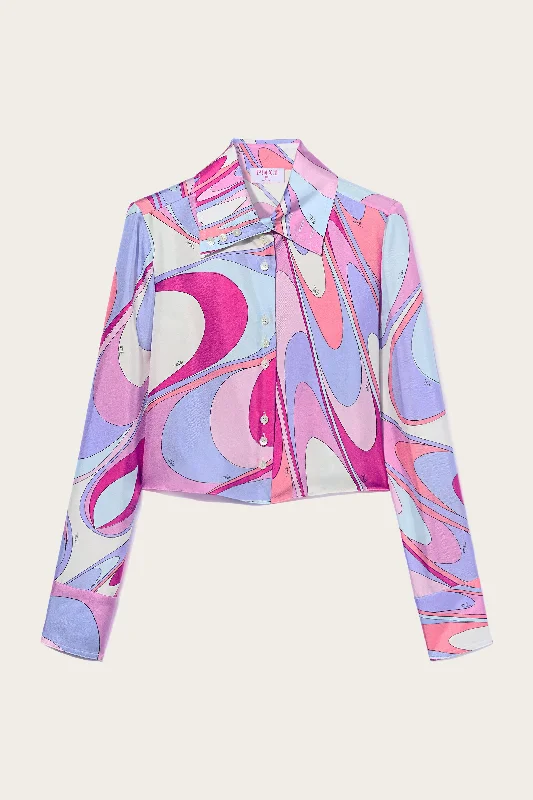 Onde-Print Silk Shirt-- Fashionable Trendy Casual