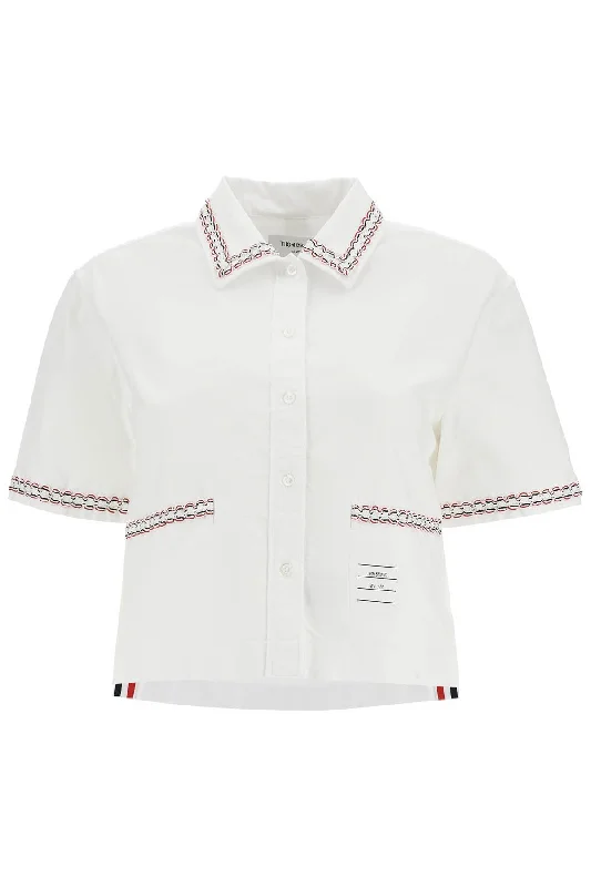 Cropped Oxford Shirt For Women-- Elasticated Padded Insulated