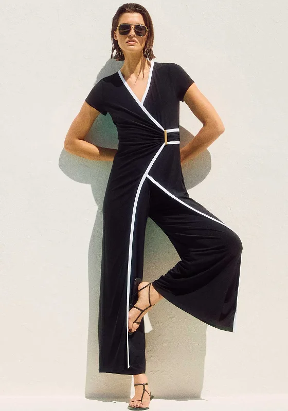 Joseph Ribkoff Wrap Culotte Jumpsuit, Black Casual cotton jumpsuit, Relaxed, Comfortable, Summer wear