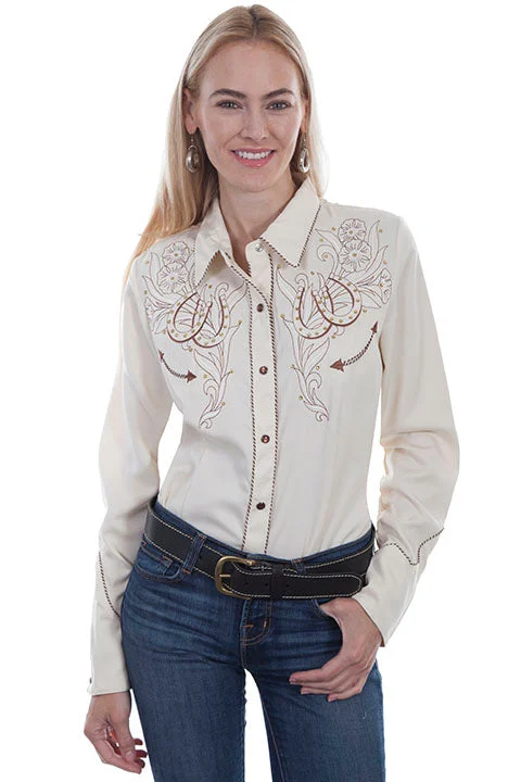 Women's Vintage Western Shirt Collection: Scully Roses Horseshoe Embroidery-- Embroidered Appliqued Beaded