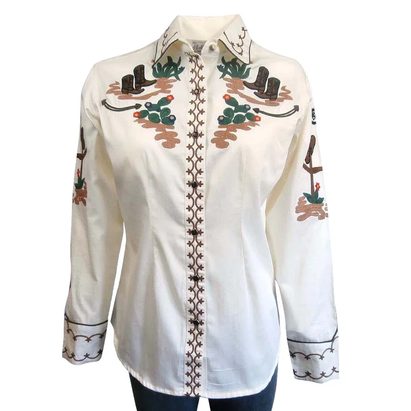 Women's Vintage Western Shirt Collection: Rockmount Boots and Cactus Ivory-- Terry Blend Velvet Blend Canvas Blend