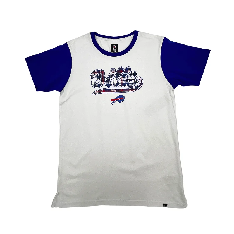 Women's New Era Bills Plaid Wordmark 3rd Down T-Shirt-- Rayon Fabric Velvet Fabric Corduroy Fabric