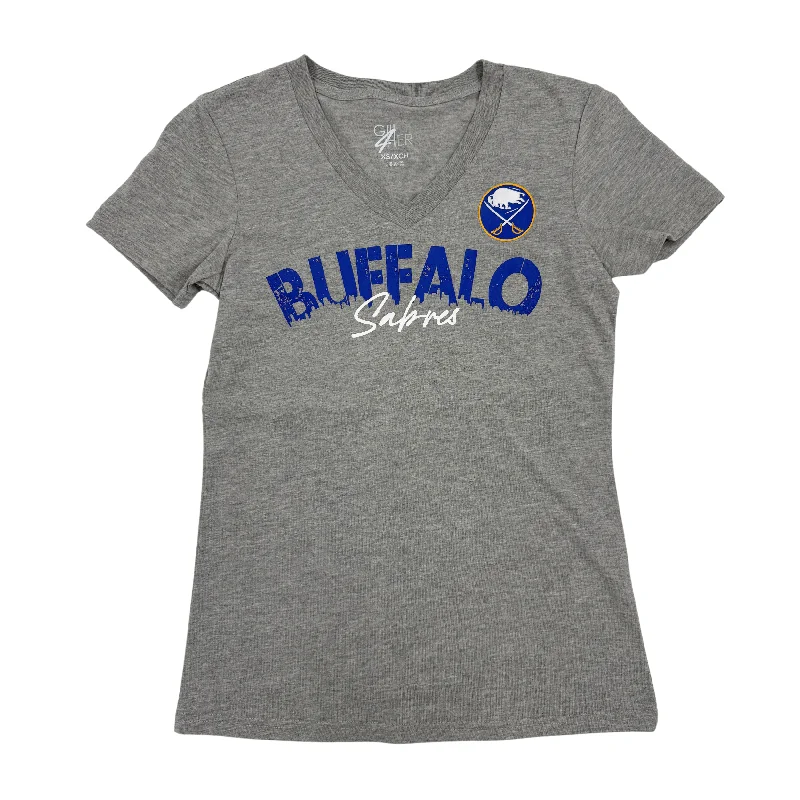 Women's Buffalo Sabres 4Her Gray V-Neck T-Shirt-- Hooded Caped Shawl Collar