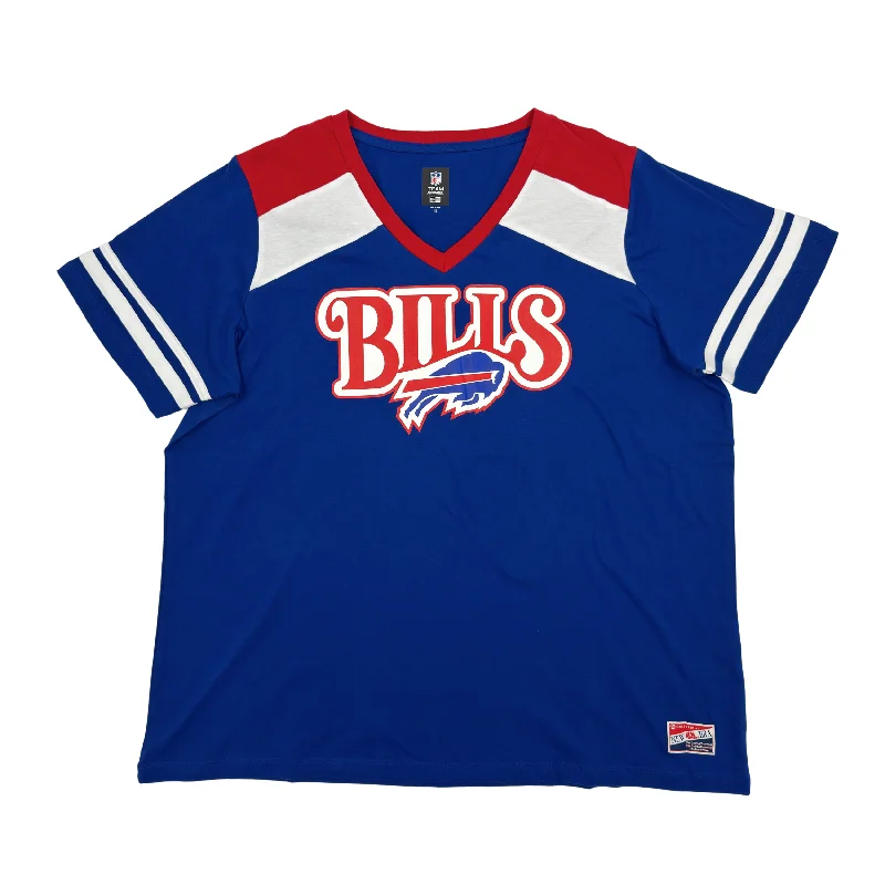 Women's Plus Buffalo Bills With Primary Logo V-Neck Shirt-- Ribbed T-Shirt High Neck Heavyweight