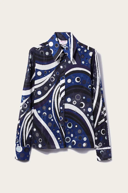 Fontane-Print Cotton Shirt-- Zippered Buttoned Snapped