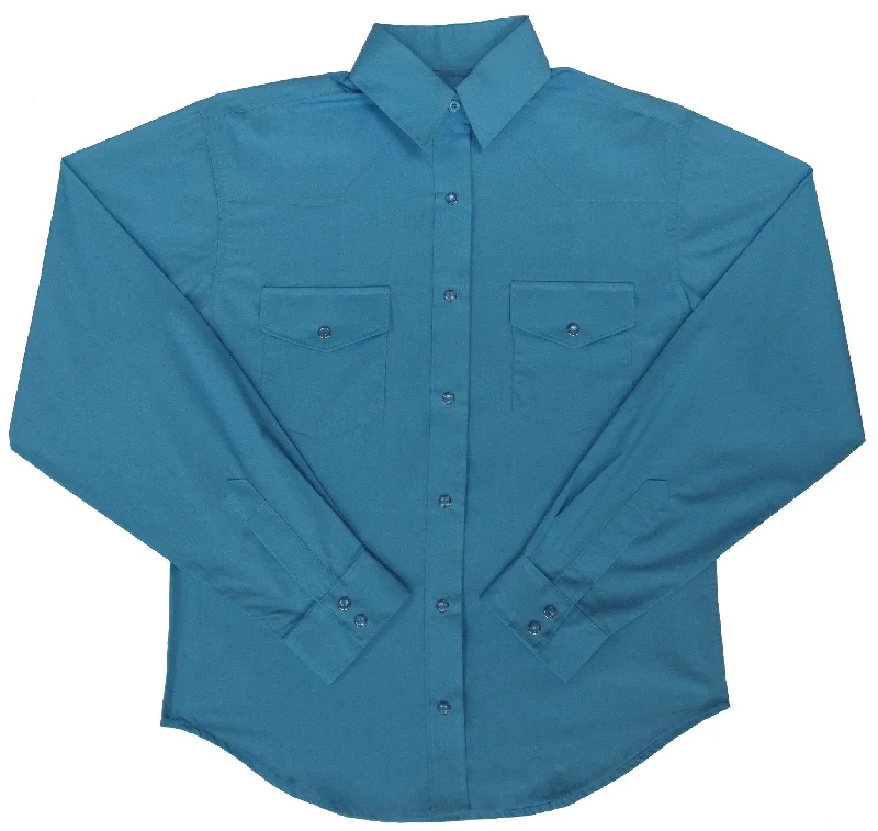 Women's Western Shirt: White Horse Solid Broadcloth Turquoise-- Real Fur Shearling Chenille