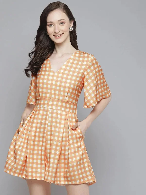 Women Printed Orange Jumpsuits & Sets Jumpsuit with pockets, Practical, Comfortable, Casual