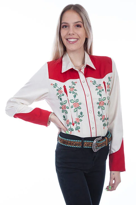 Women's Vintage Western Shirt Collection: Scully Rose Vine Embroidery-- Nylon Fabric Polyester Fabric Spandex Fabric