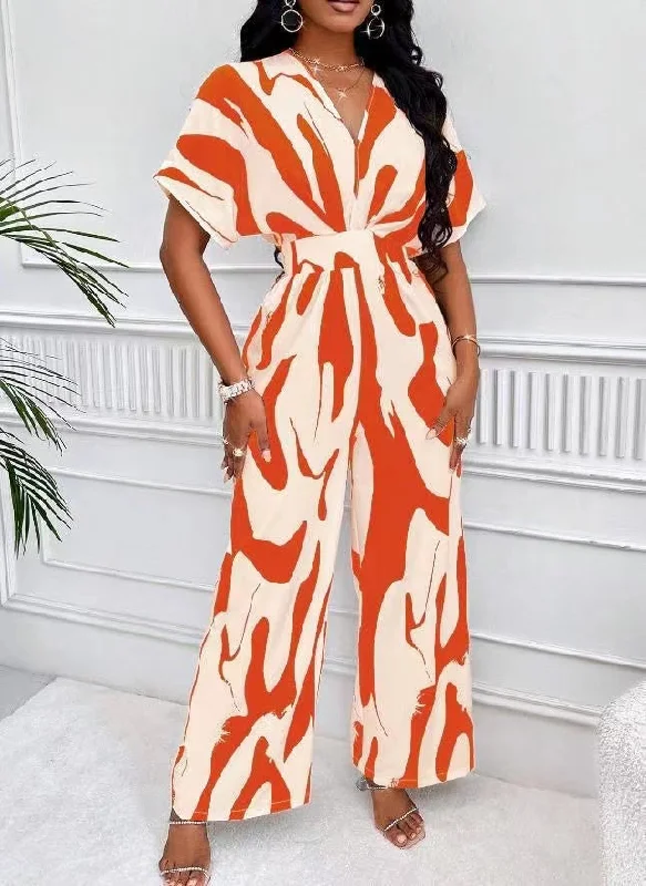 Printed bat sleeve wide-leg jumpsuit（CL12122） Short jumpsuit, Casual, Summer fashion, Comfortable