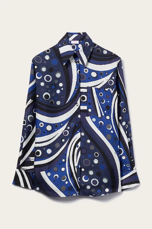 Fontane-Print Silk-Twill Shirt-- Collared T-Shirt Boat Neck A-Line
