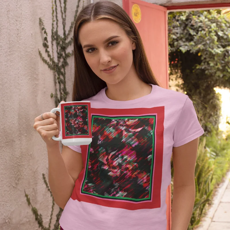 65 MCMLXV Women’s Paintbrush Floral Premium Graphic T-Shirt-- Welt Pockets Slit Pockets