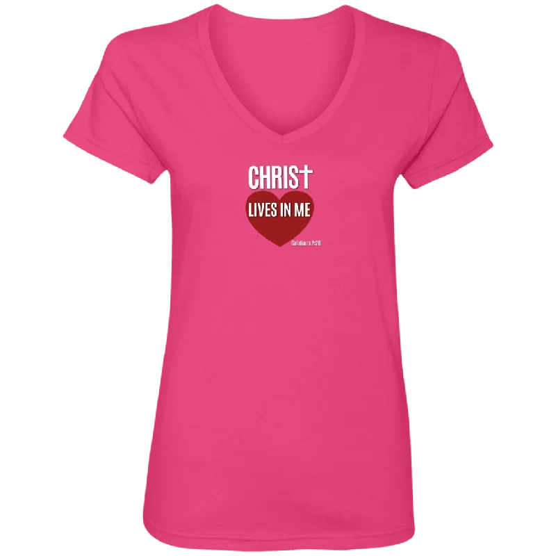 Christ Lives in Me Ladies V Neck Tee Shirt-- Modern Contemporary Chic