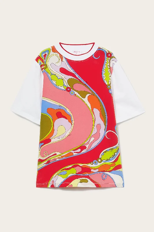 Orchidee-Print T-Shirt-- Layered Multi-layer Single Layer