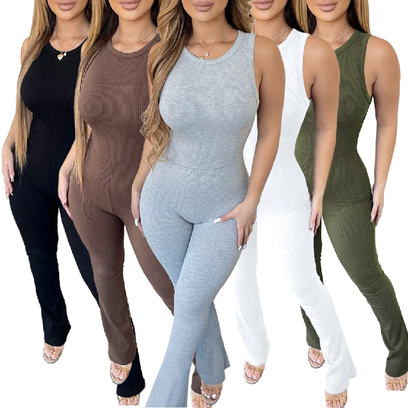 Sleeveless Zipper Slim High Waist Micro Flare Jumpsuit (CL11230) Casual chic jumpsuit, Relaxed fit, Fashionable, Comfortable